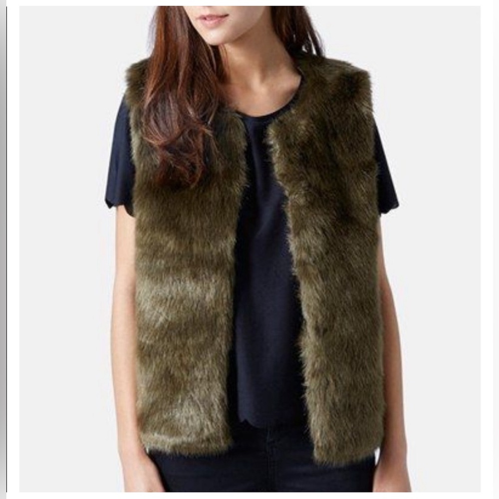 Topshop green faux fur vest 8